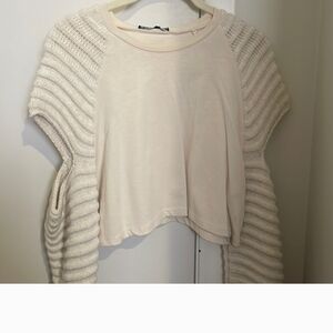 Zara Cream Crop Top with Knit Sleeves